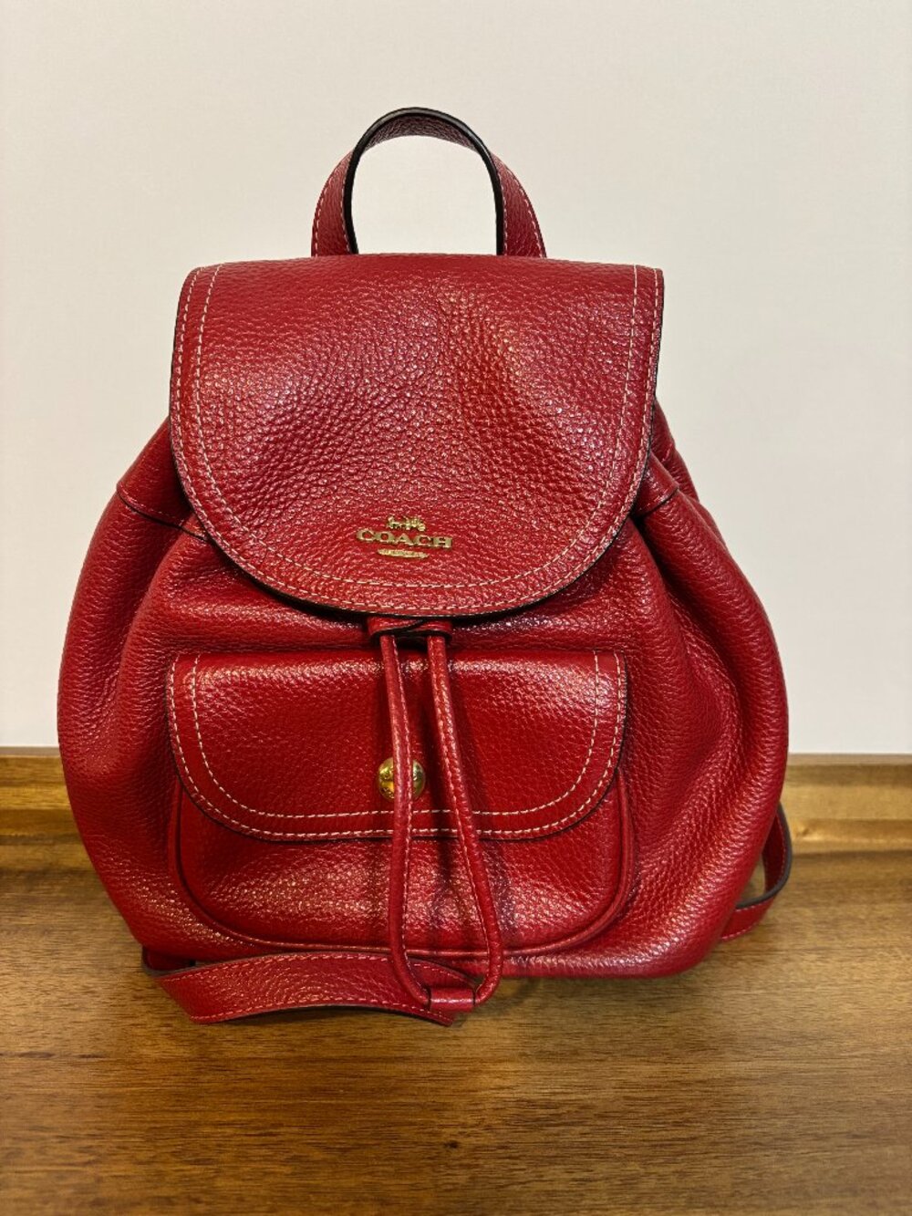 Coach Pennie 22 Red Pebbled Leather Mini Backpack